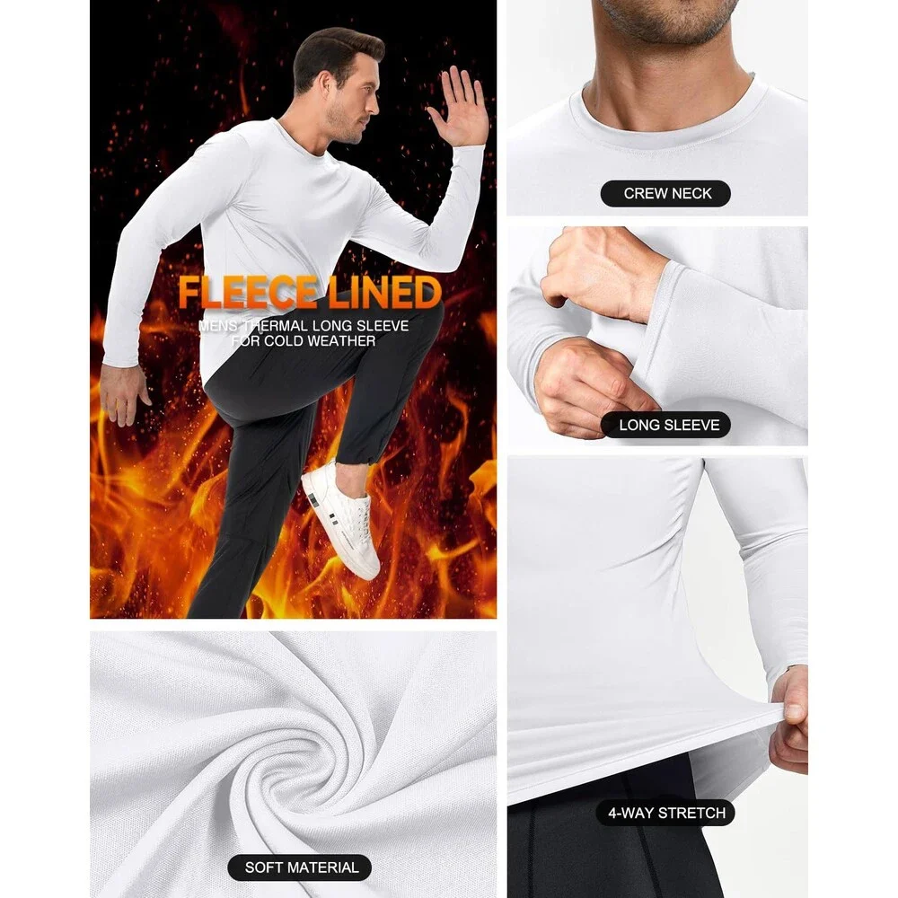 Boyzn 5 Pack Men's Thermal Long Sleeve T-Shirts, Crewneck Fleece Lined Crew Neck